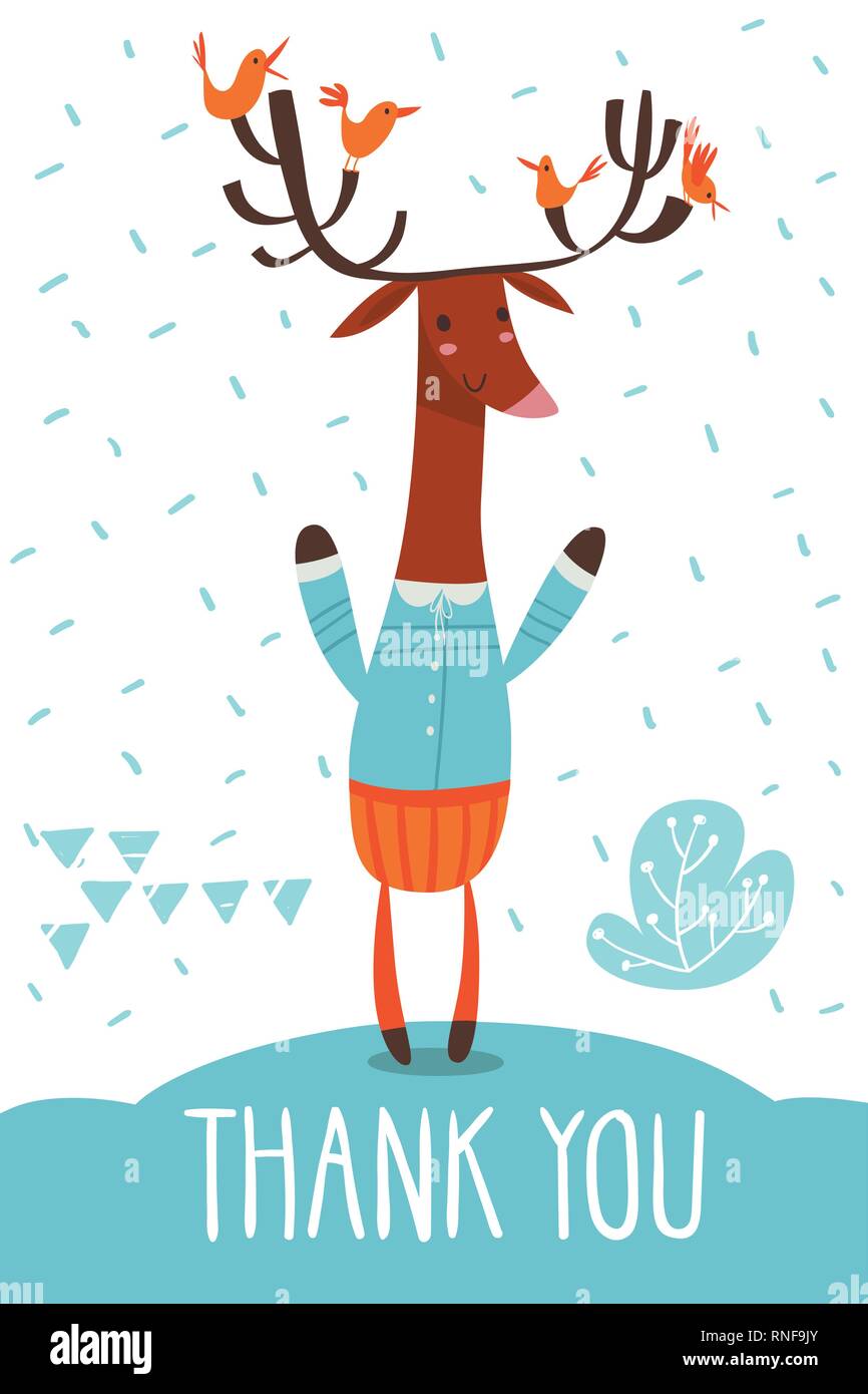 Cute vector thank you card with wild animals Stock Vector Image & Art -  Alamy