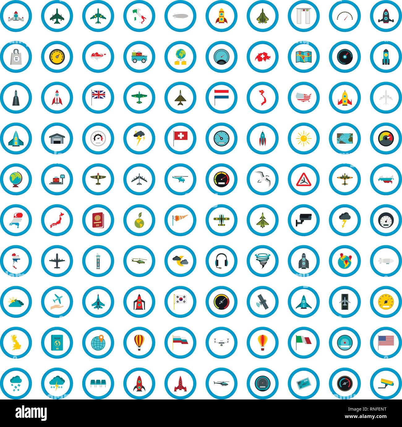 100 air communication icons set, flat style Stock Vector Image & Art ...