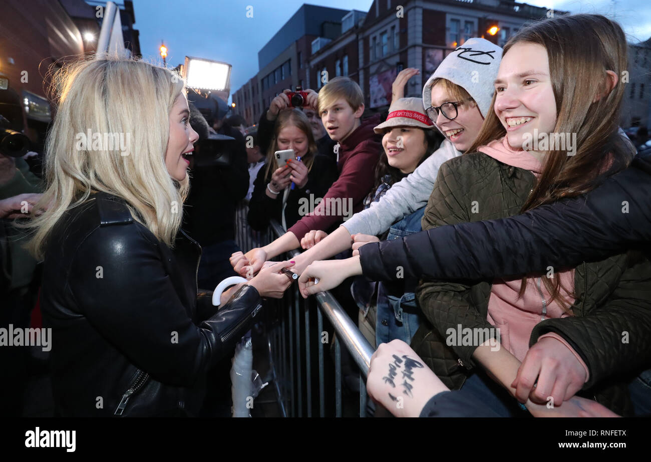 Saoirse-Monica Jackson signs autographs as she arrives at the Omniplex Cinema in Londonderry for the Derry Girls premiere ahead of the broadcast of the second series on Channel 4. Stock Photo