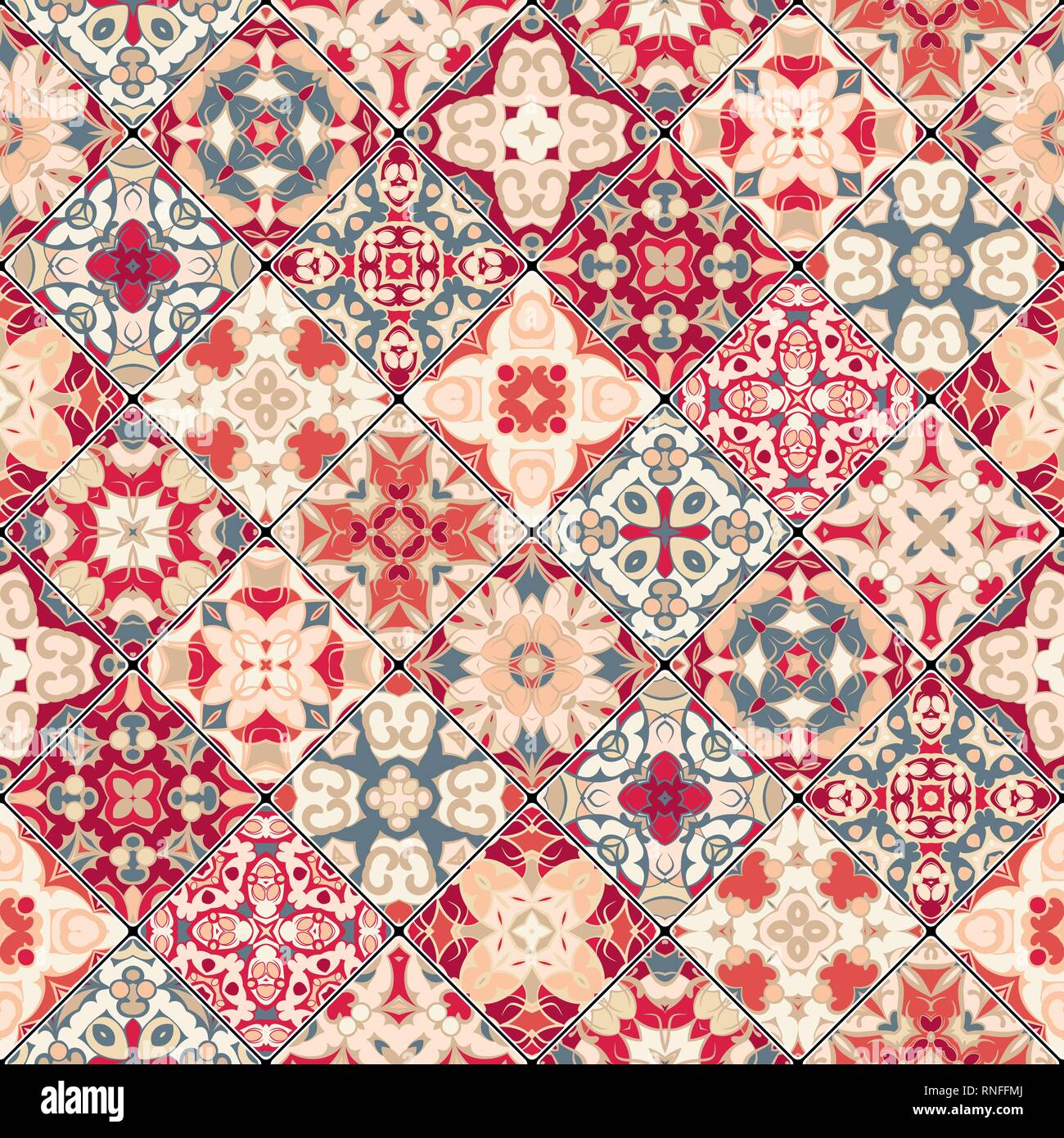 Set Of Seamless Abstract Patterns. Colorful Tiles Background In 