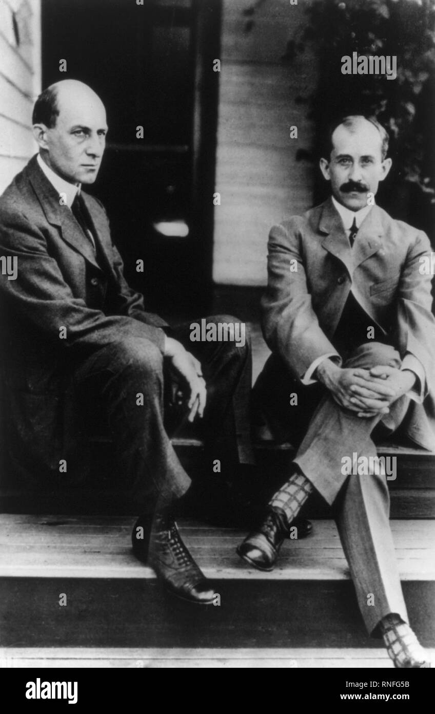 Wilbur Wright and Orville Wright, The Wright Brothers circa 1909  Image updated using digital restoration and retouching techniques Stock Photo