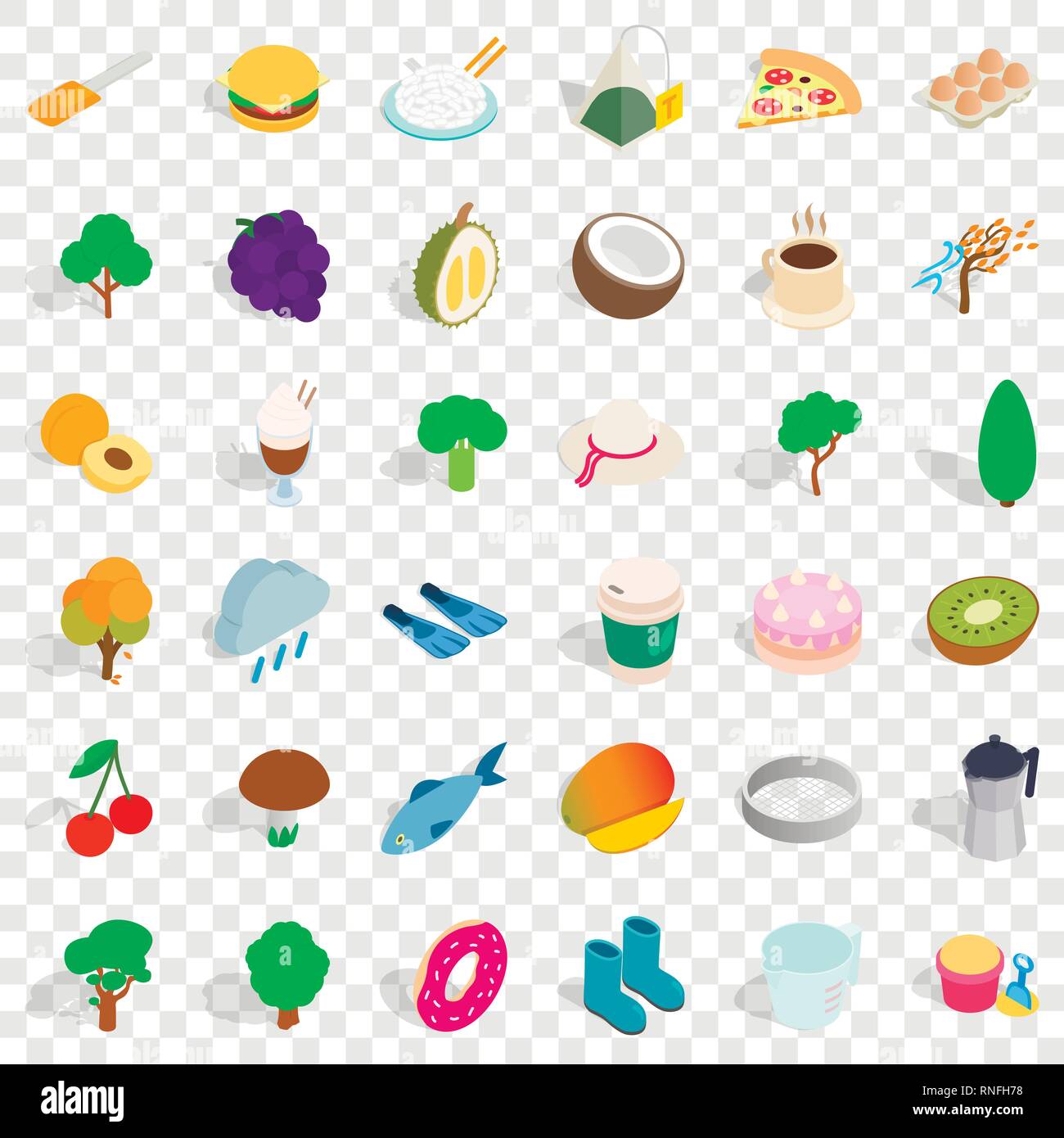 Vegetarian dish icons set, isometric style Stock Vector
