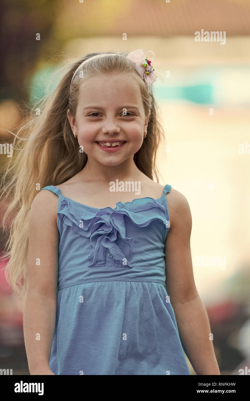 Happy Childhood Carefree Concept Little Girl Smile In Park On
