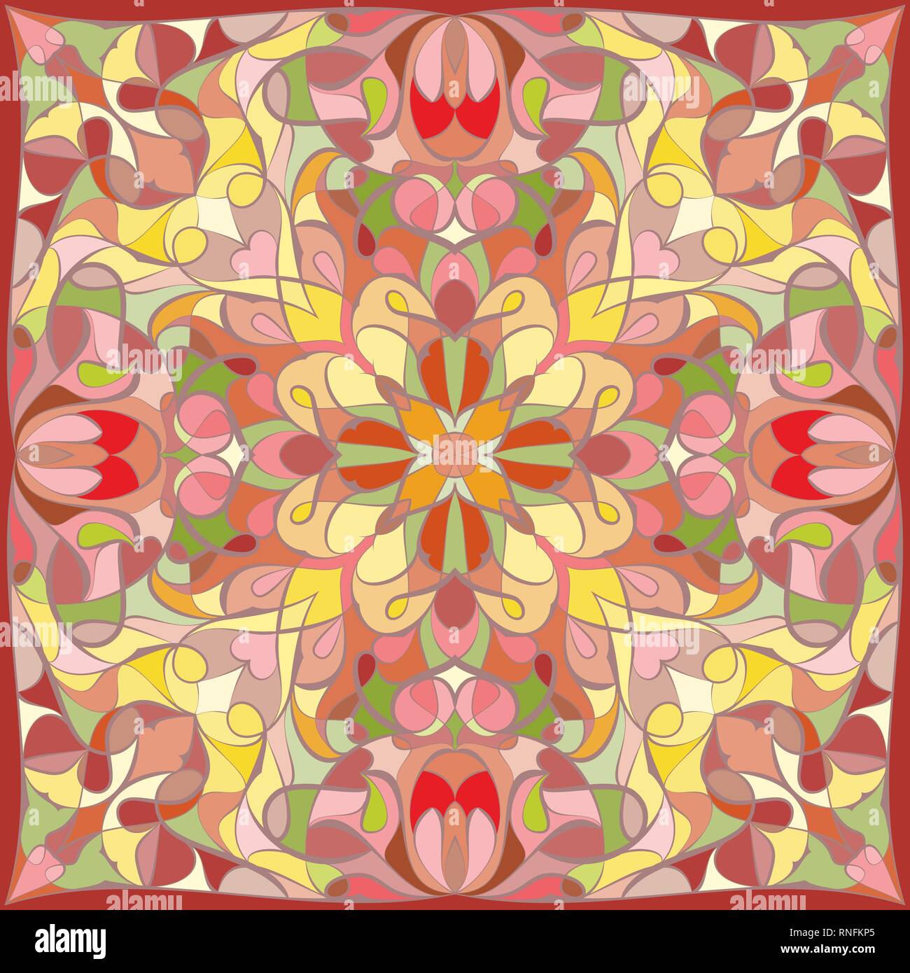 Bright colored handkerchief with abstract pattern for silk scarf or shawl. Stock Vector