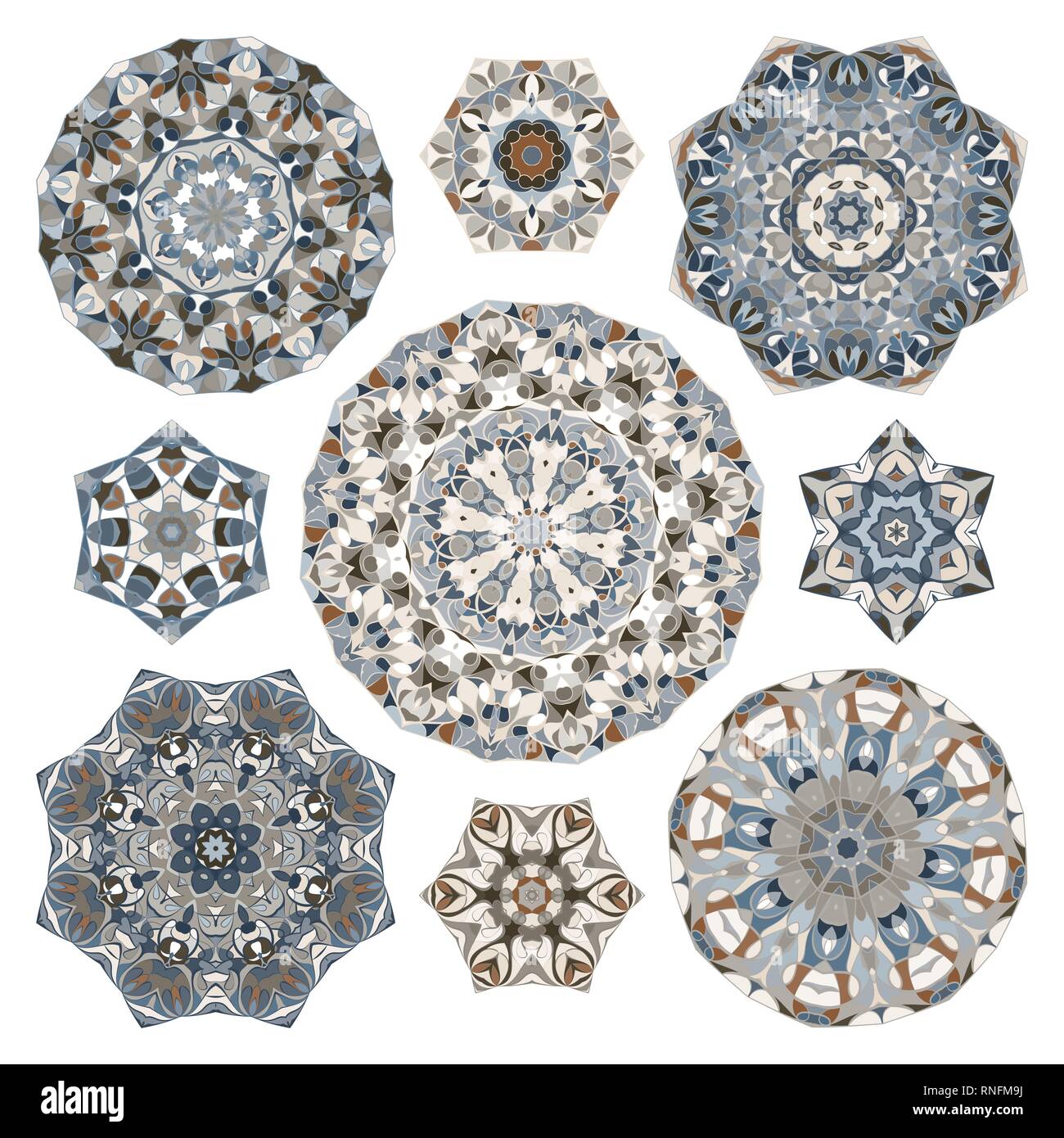 Set of nine abstract circular elements. Round colorful mandalas ...