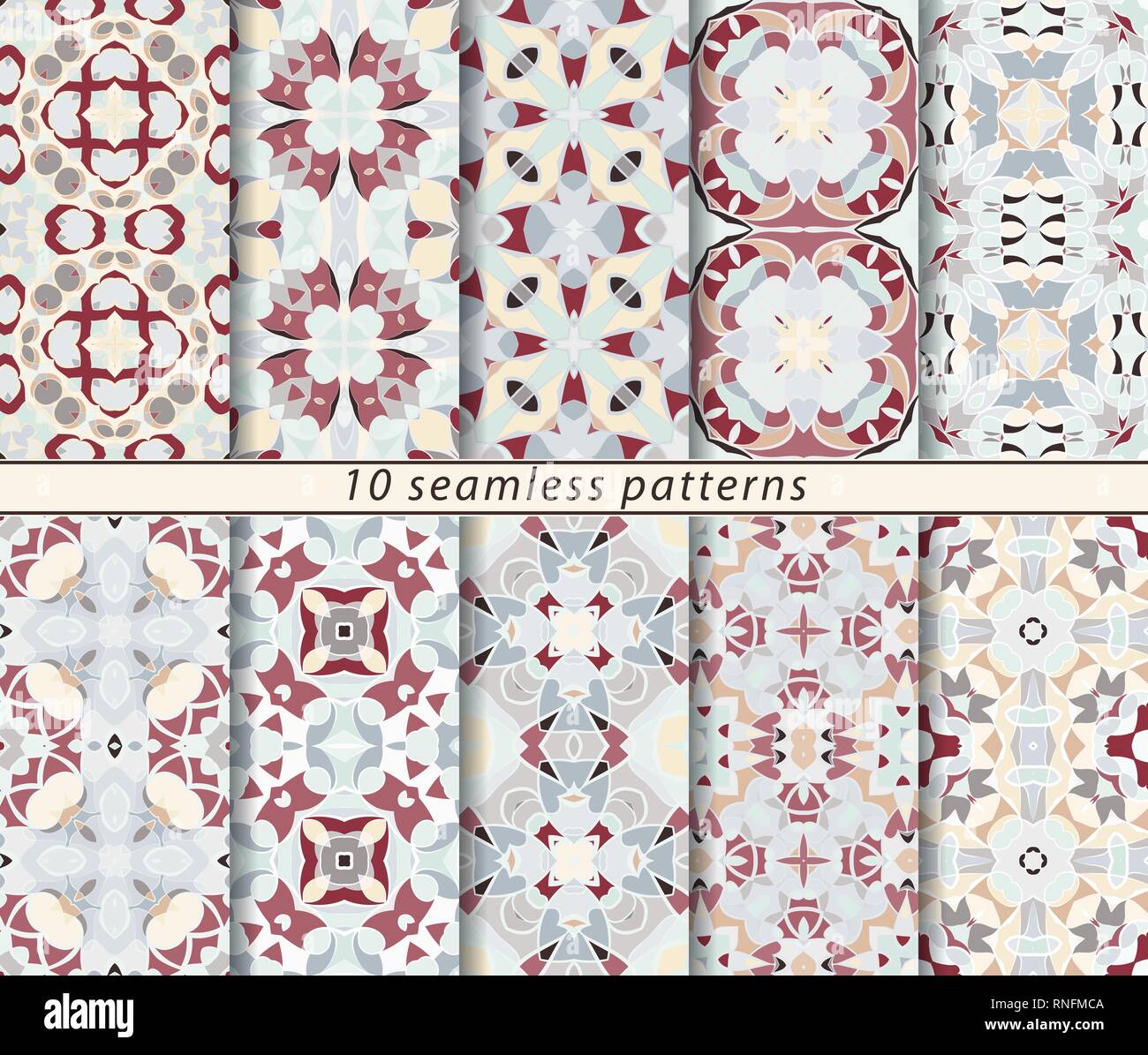 Vector set of ten seamless abstract patterns in shades of white and red ...