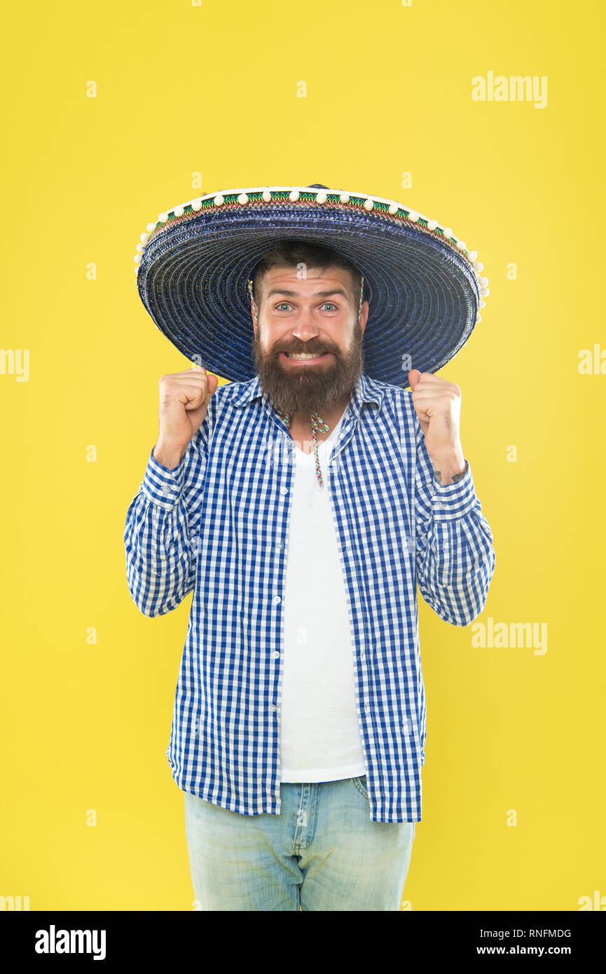 mexican hat. Hipster in wide brim hat 