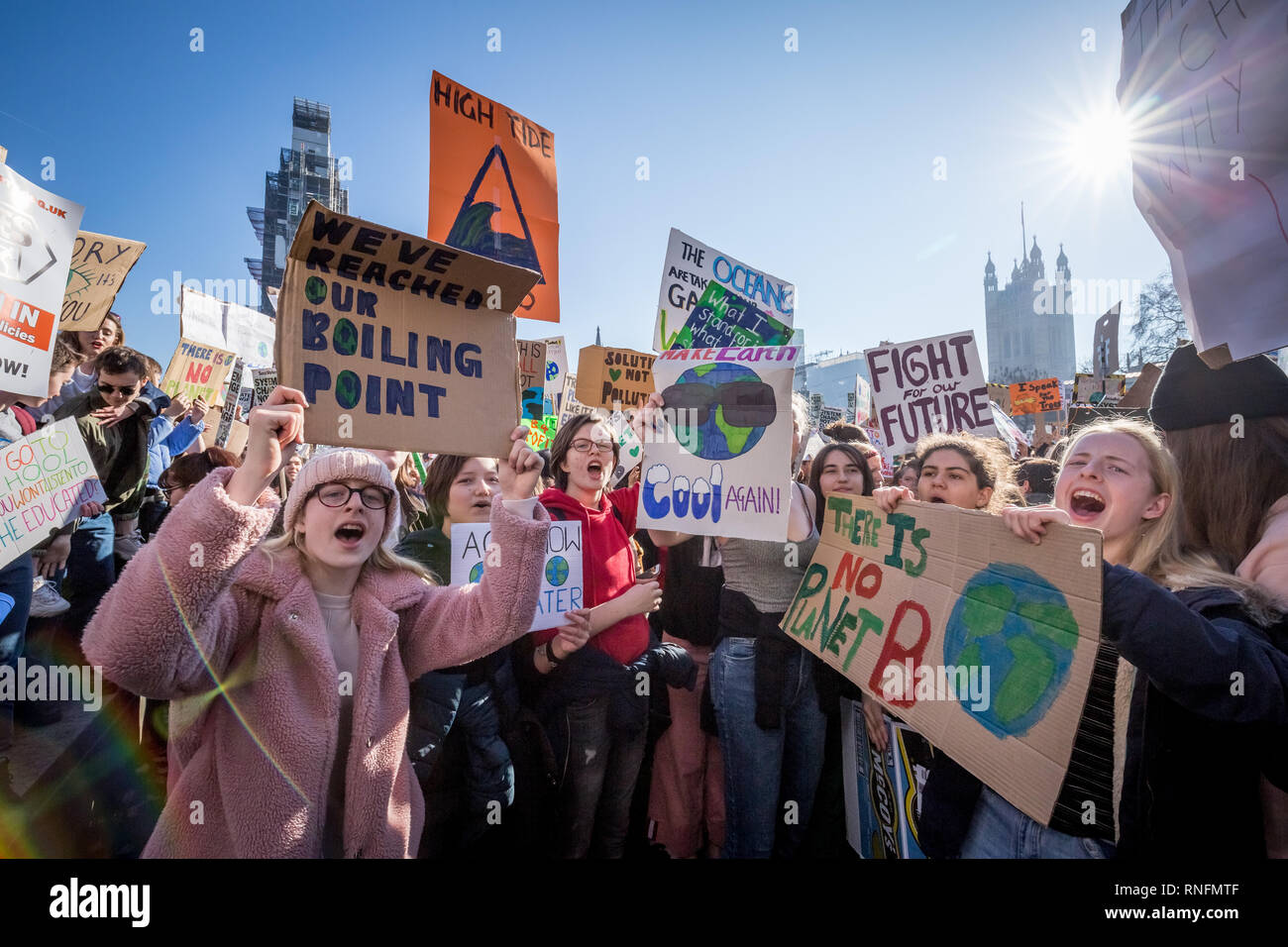 Youth Strike 4 Climate. Thousands of pupils and students walk out from lessons to protest in Westminster as part of a nationwide climate change strike Stock Photo