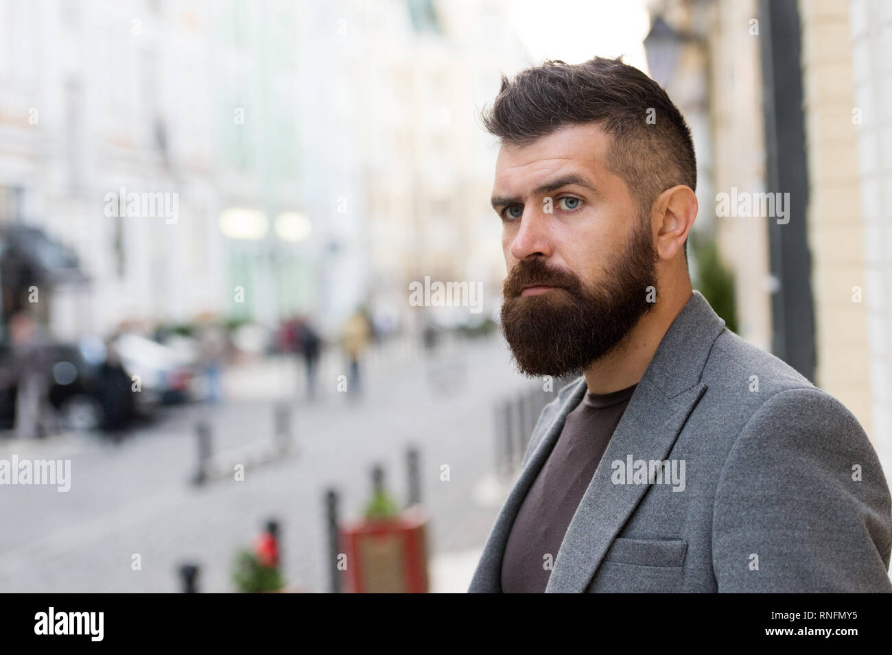Office Worker Bearded Man Going To Work Hipster In Business