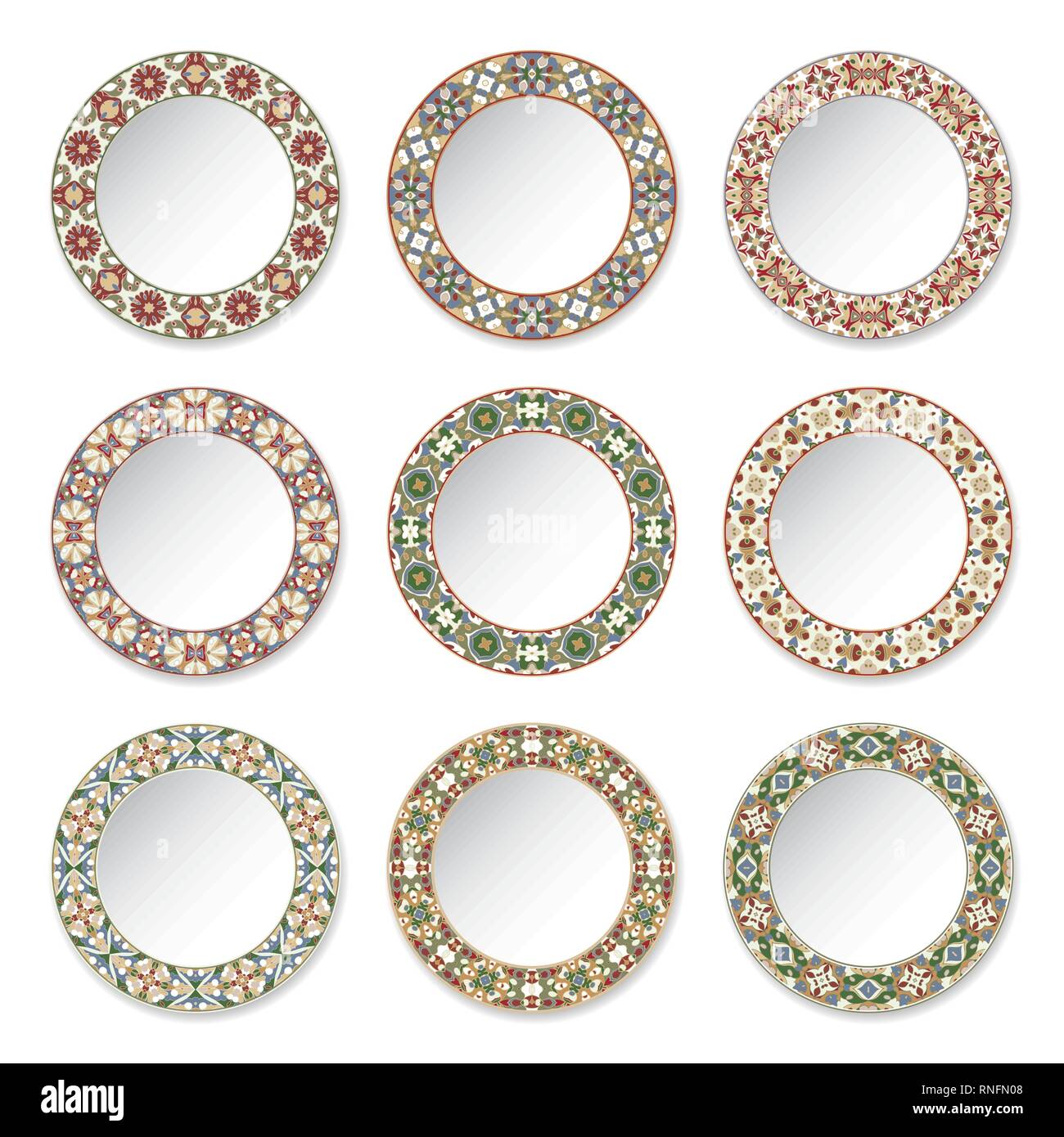 Set Of Decorative Plates With A Circular Colorful Pattern Top View White Background Vector Illustration Stock Vector Image Art Alamy