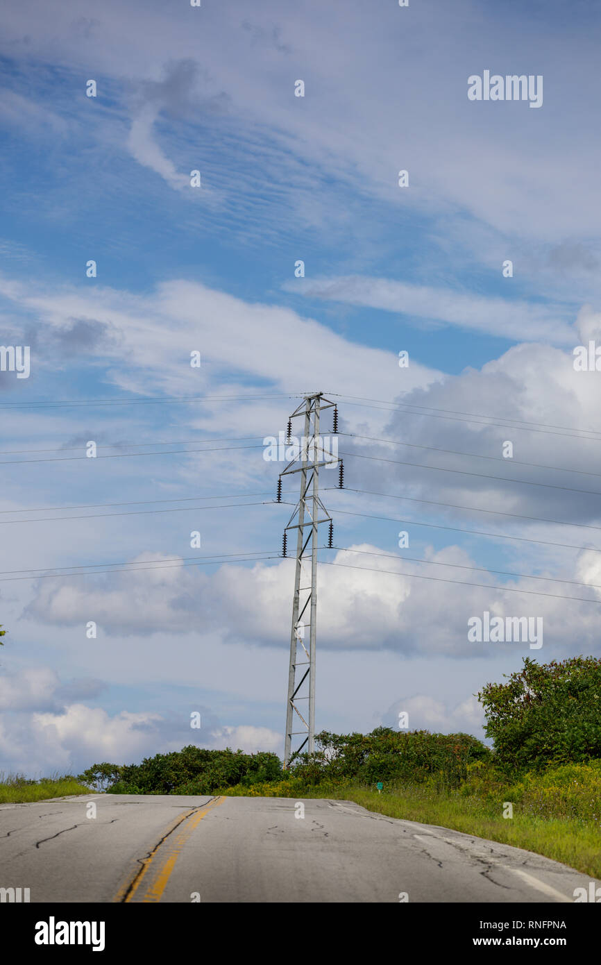 High voltage lines, Fulton County, New York State. Stock Photo