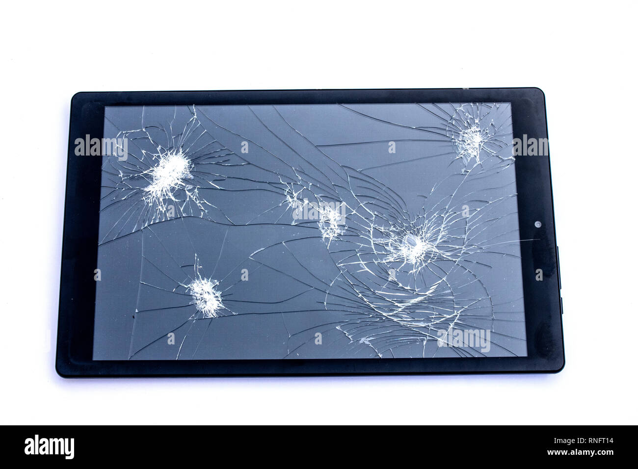 Broken Smart Phone Tablet Mobile Device on White Background Stock Photo
