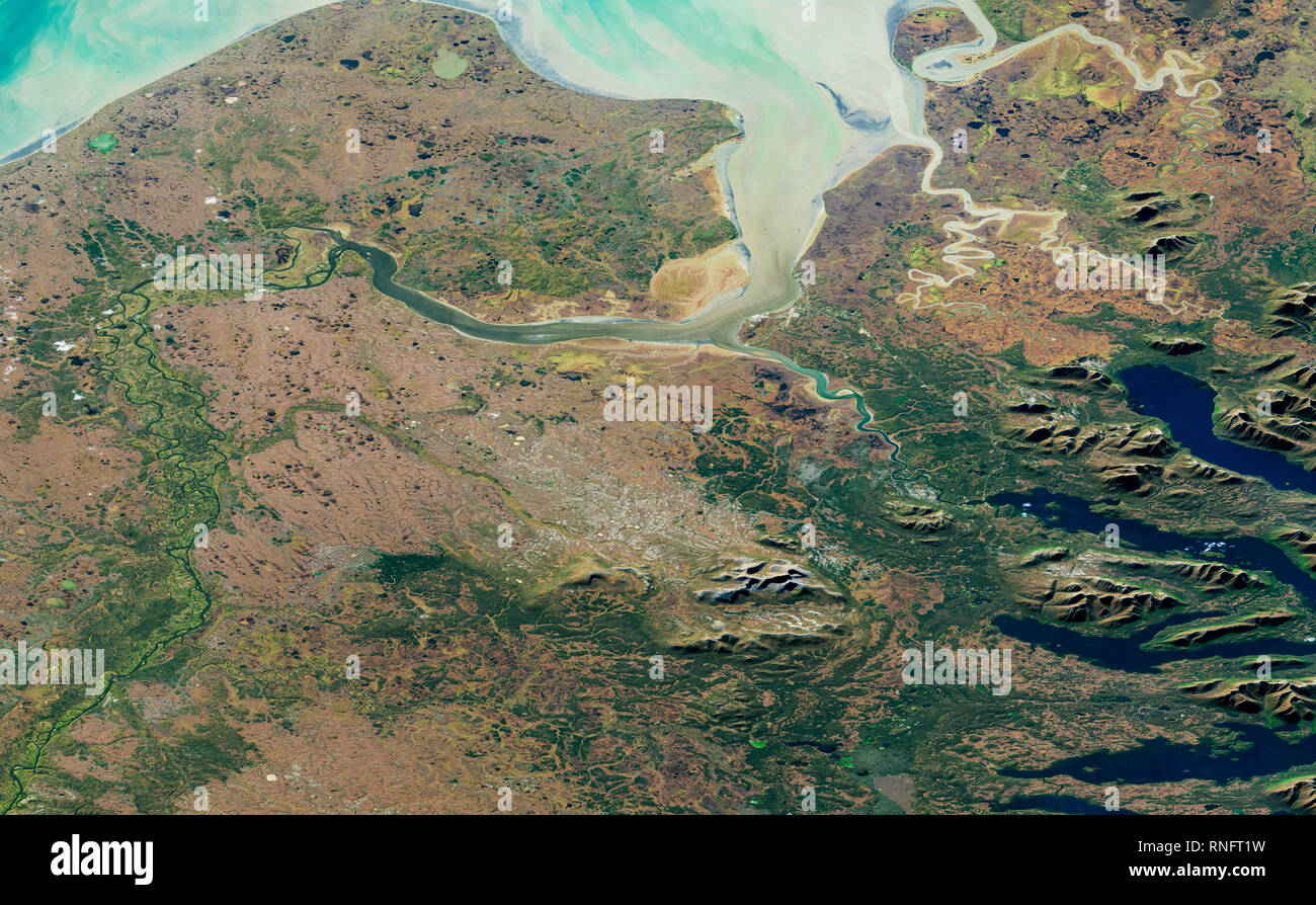 lowlands around Nushagak Bay and the foothills of the Ahklun Mountains. and Weary and Snake rivers,, Alaska, USA Stock Photo
