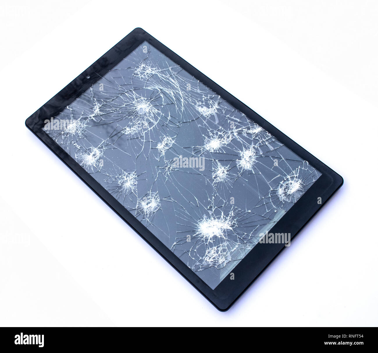 Broken Smart Phone Tablet Mobile Device on White Background Stock Photo