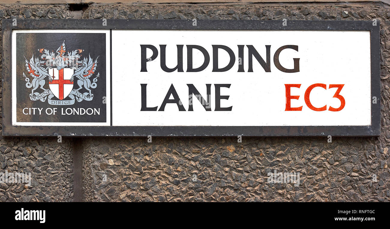 LONDON THE CITY OF LONDON STREET SIGN PUDDING LANE Stock Photo Alamy
