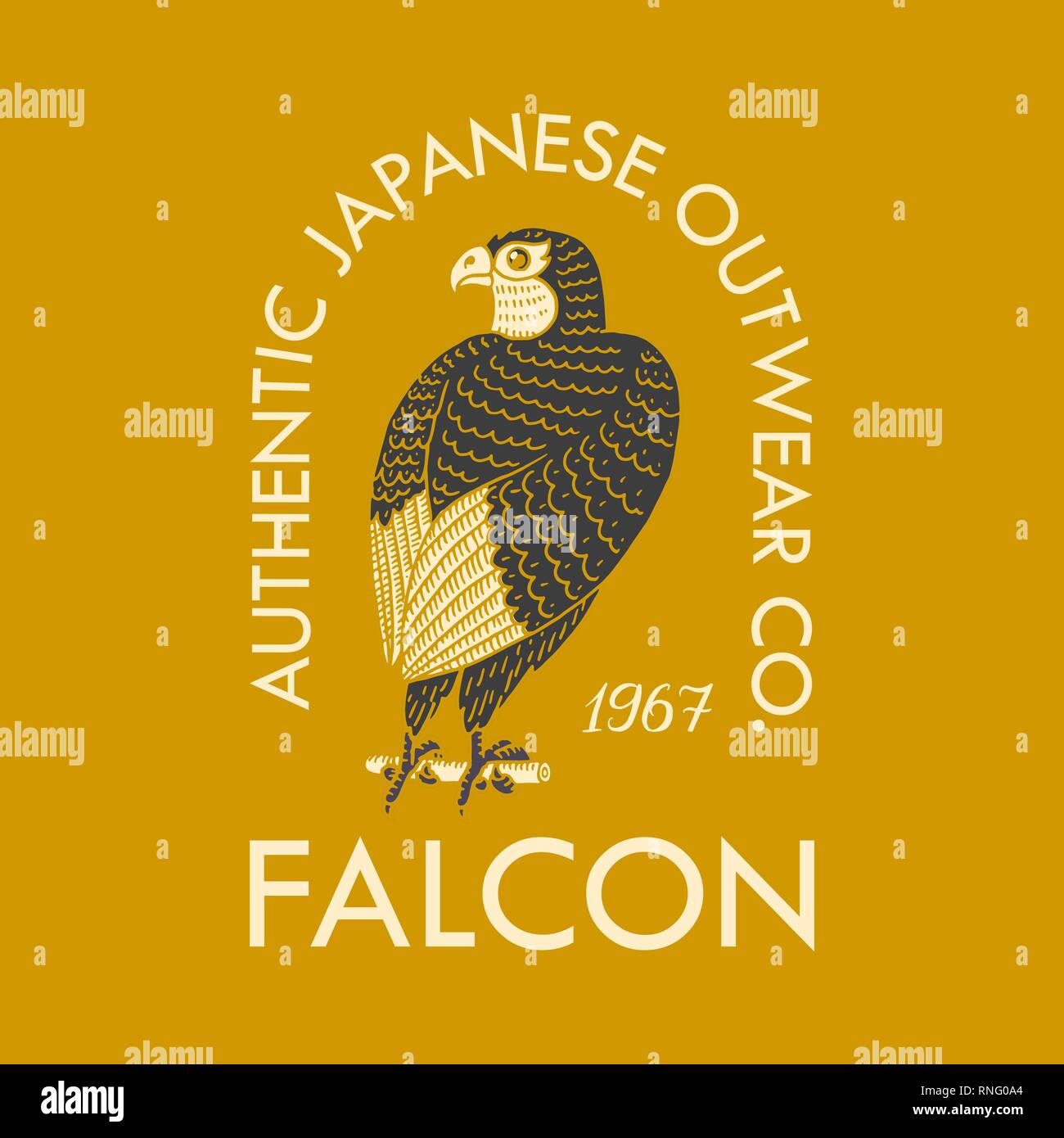 Falcon Logo For T Shirt Eagle Or Wild Bird For Vintage Banner Or Poster Portrait Japanese Style Hand Drawn Engraved Monochrome Old Sketch For Retro Stock Vector Image Art Alamy