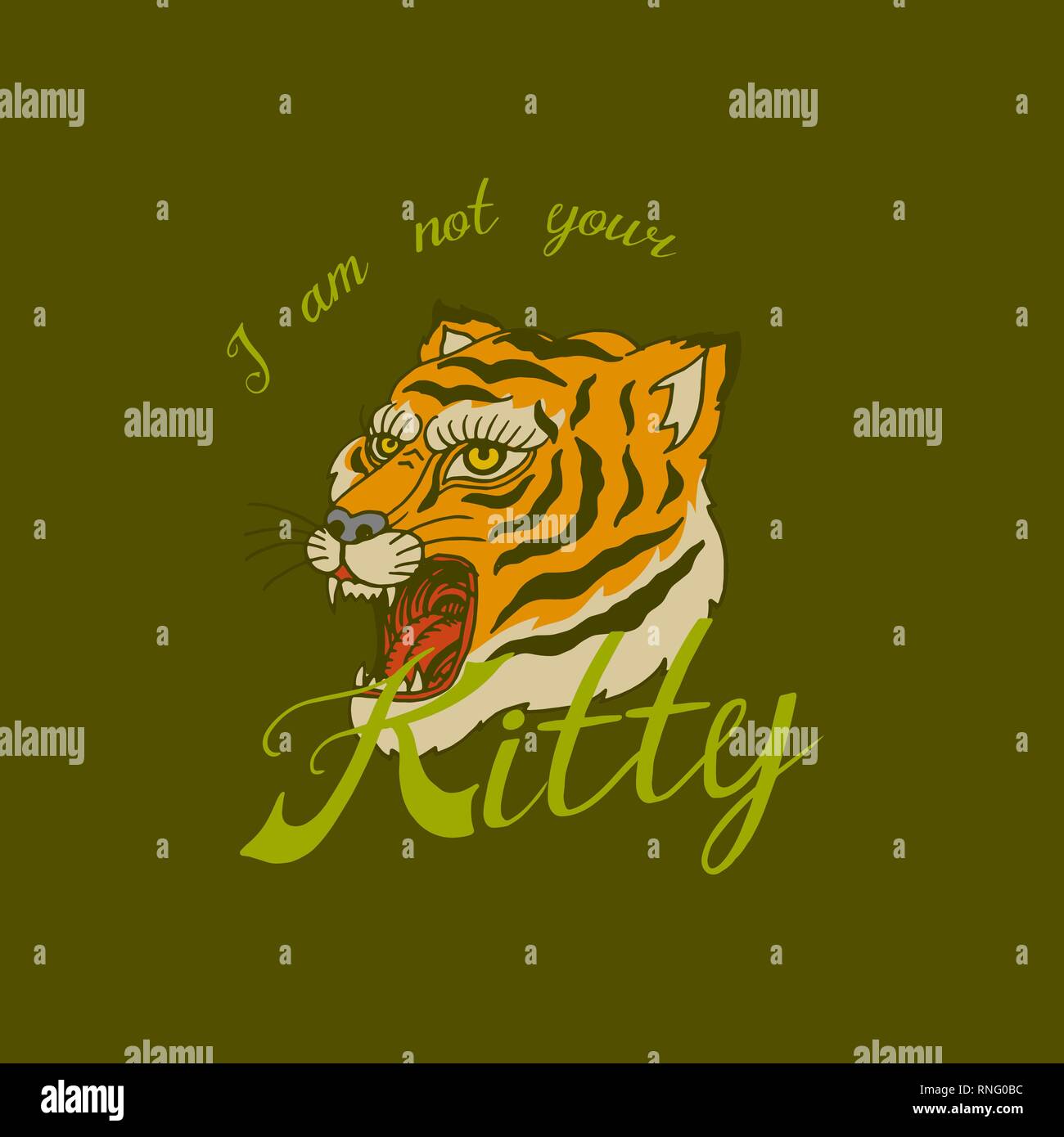 Asian Tiger Or Kitty For T Shirt Face Or Head Of Wild Animal