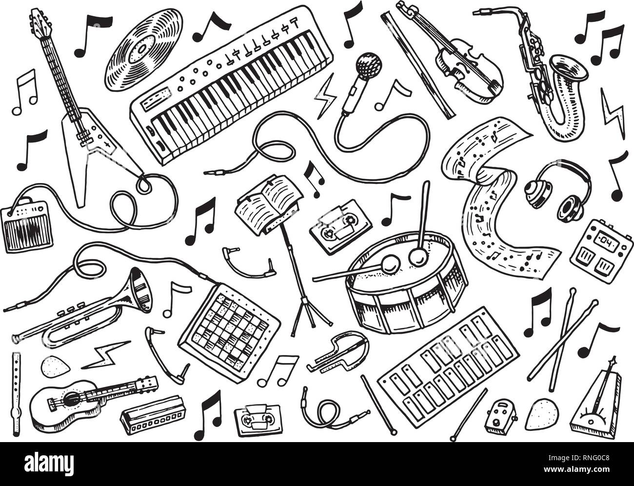 Simple Set of Music Related Vector Line Icons. Contains such Icons as Guitar, Treble Clef, In-ear Headphones, Trumpet and more.Editable Stroke. 48x48 Stock Vector