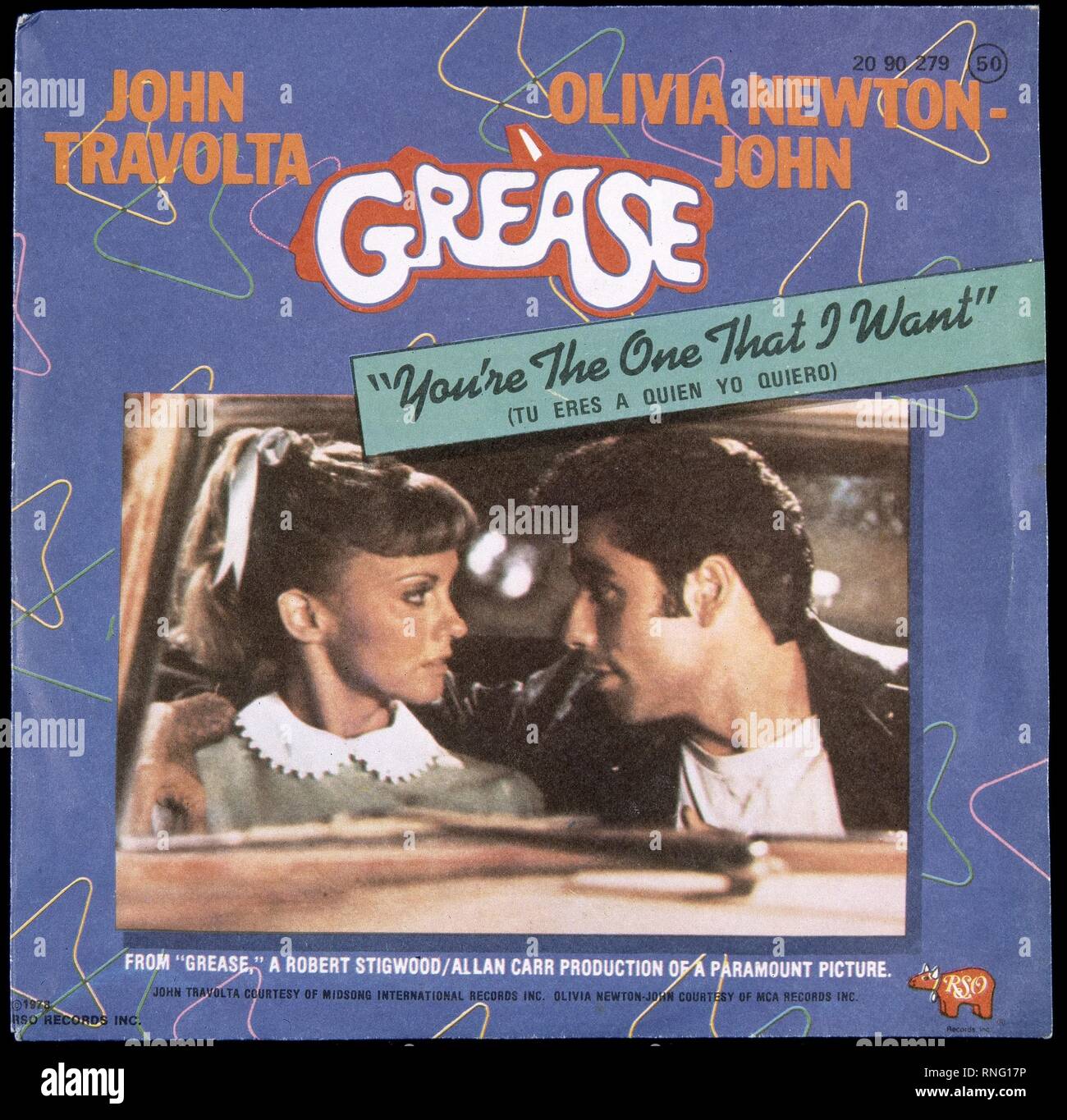 CARATULA DEL SINGLE DE LA BANDA SONORA DE 'GREASE'- 1978. Stock Photo