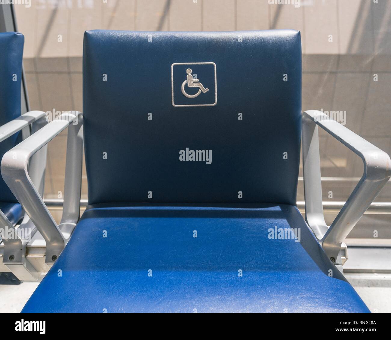 International symbol of Access sitting chair at Pearson International Airport in Toronto, Ontario, Canada. Stock Photo