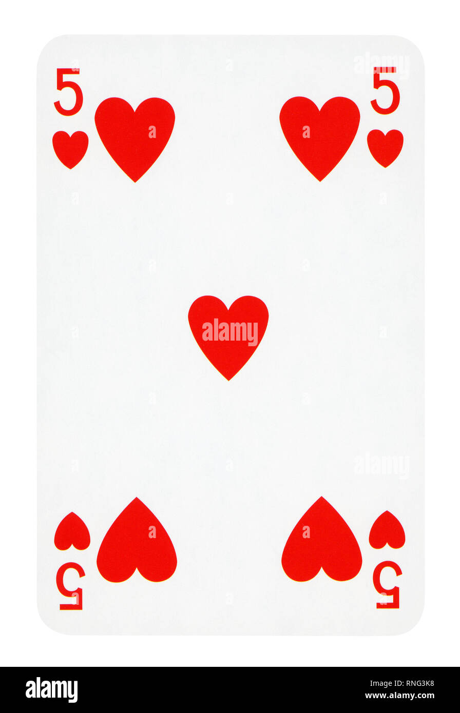 Five of Hearts playing card - isolated on white (clipping path included  Stock Photo - Alamy