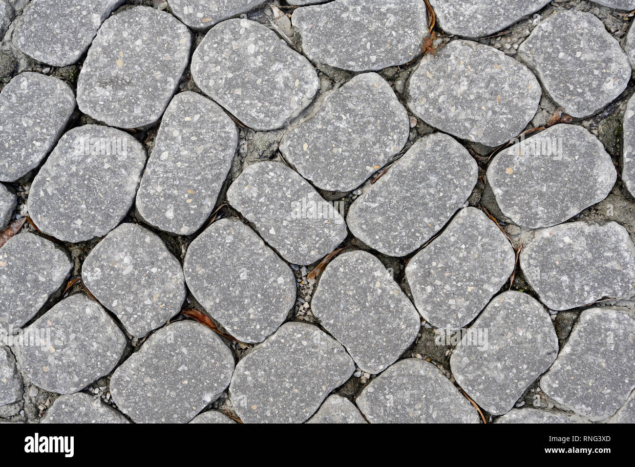 Gray granite cobblestone pavers used for a city street and useful as an abstract background or pattern. Stock Photo