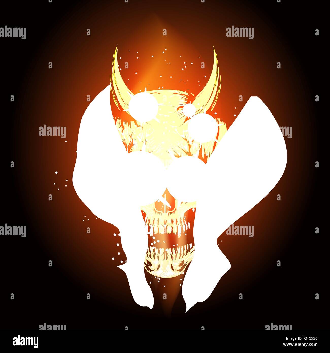 Burning skull in Hell flame on black background. Vector illustration Stock Vector