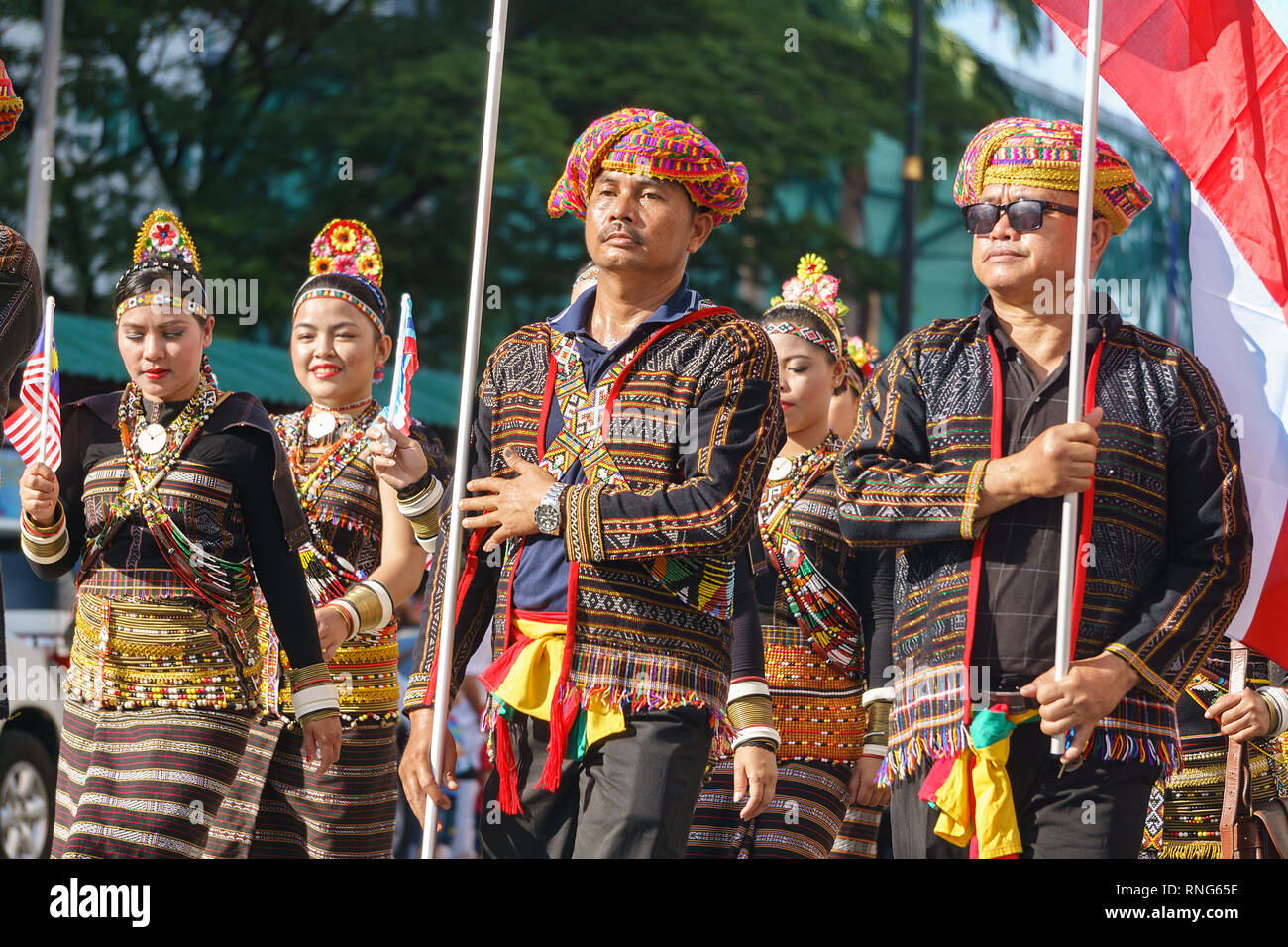 Kota Kinabalu Sabah Malaysia - August 31, 2016 : Rungus ethnic from Kudat Sabah marched during celebration of Malaysia National Day in Kota Kinabalu. Stock Photo