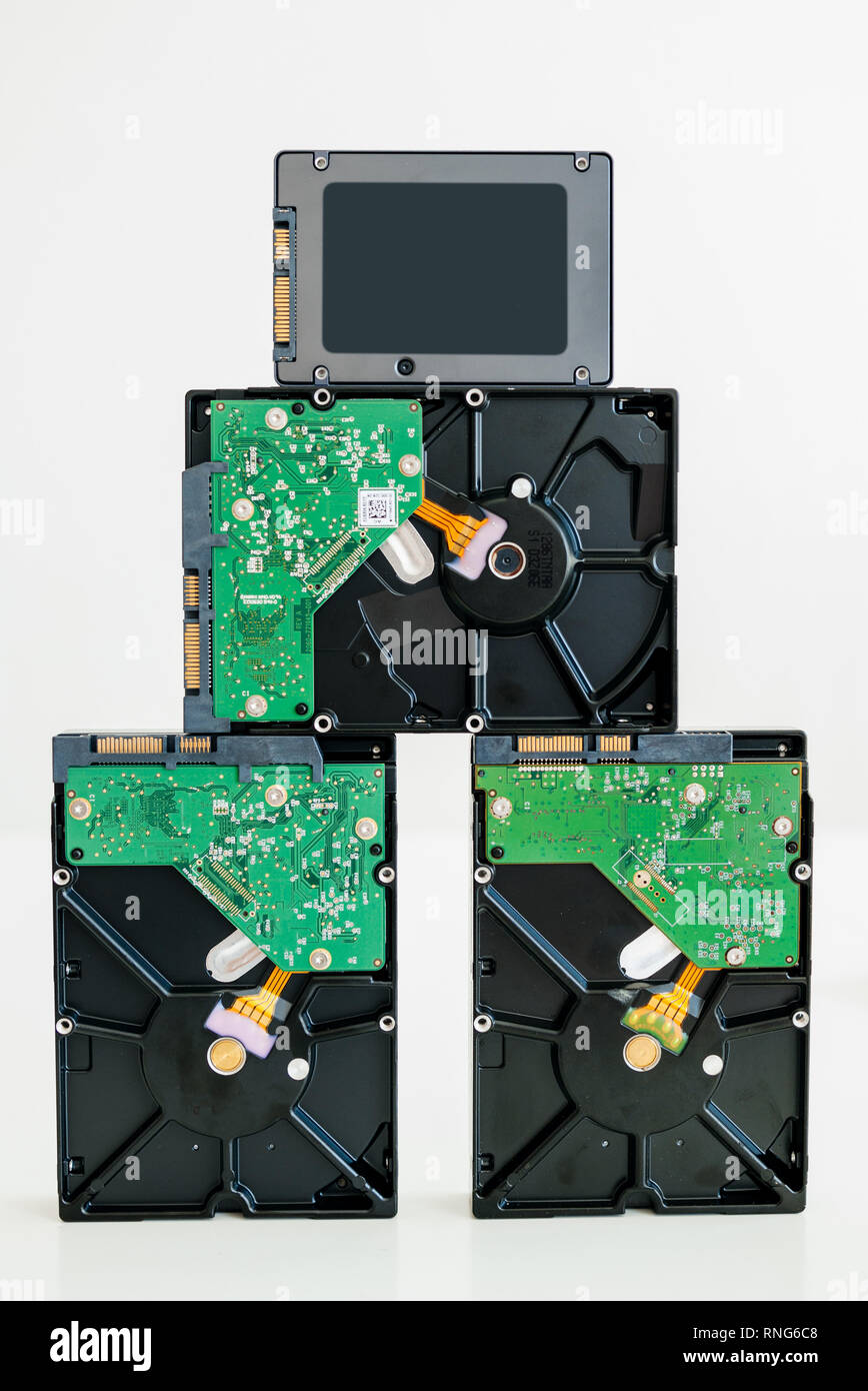 IT components pyramide with SSD Solid State Drive on top of the HDD Hard  Disk drives - security, durability and speed concept Stock Photo - Alamy