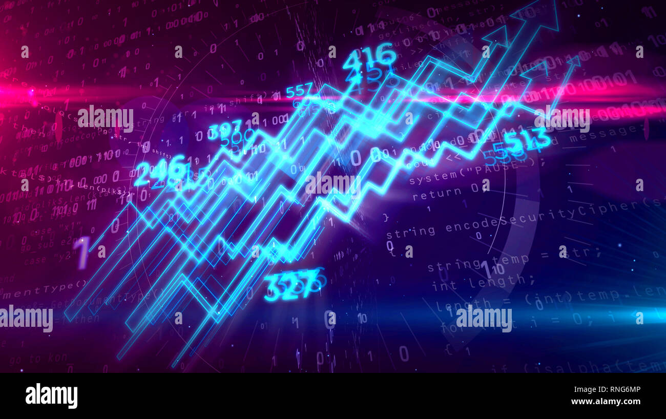 Digital business chart on digital background 3D illustration. Stock, market abstract concept. Stock Photo