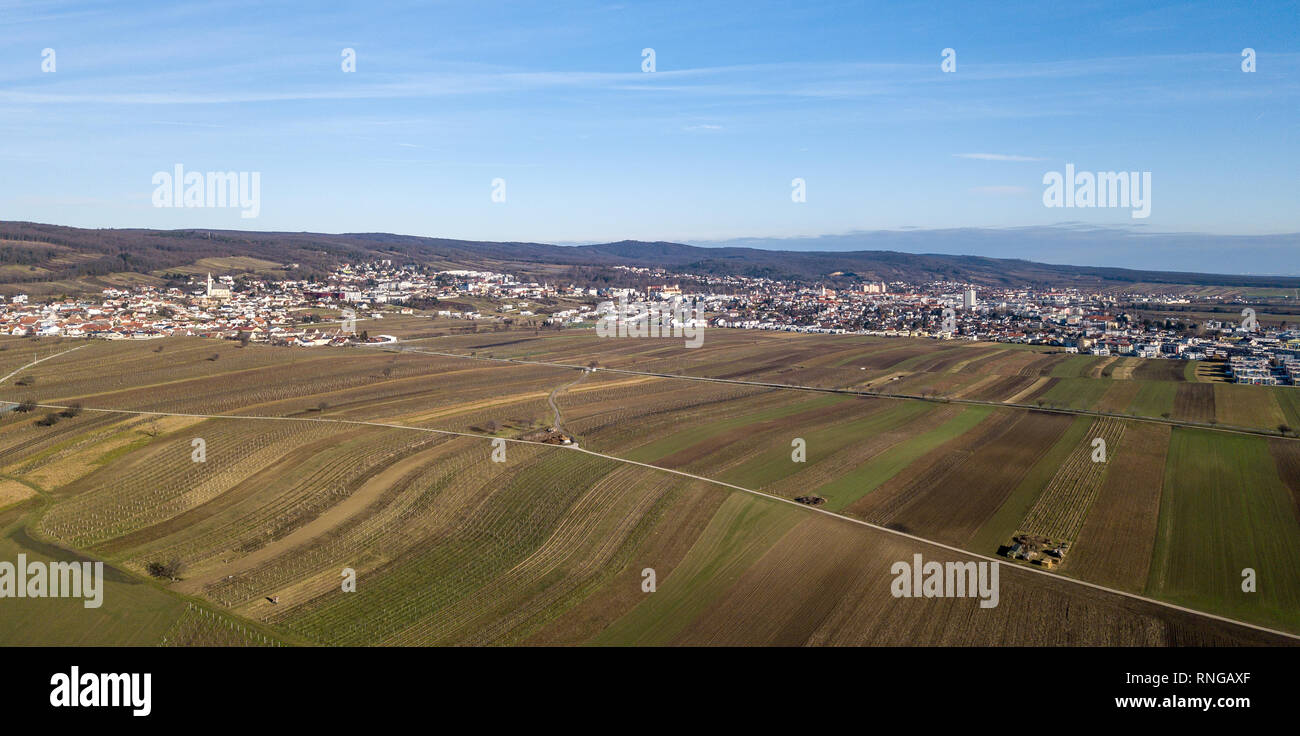 An aerial view of Eisenstadt and the Leithagebirge, Burgenland, Austria Stock Photo