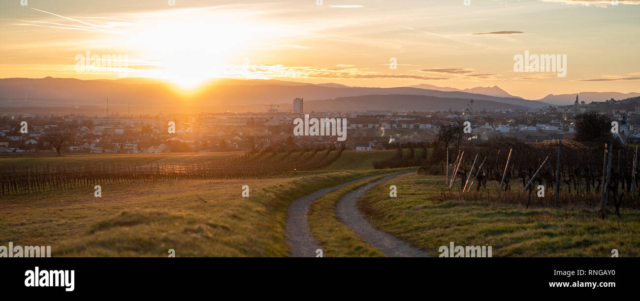 A panoramic view of the sunset over Eisenstadt, Burgenland Stock Photo