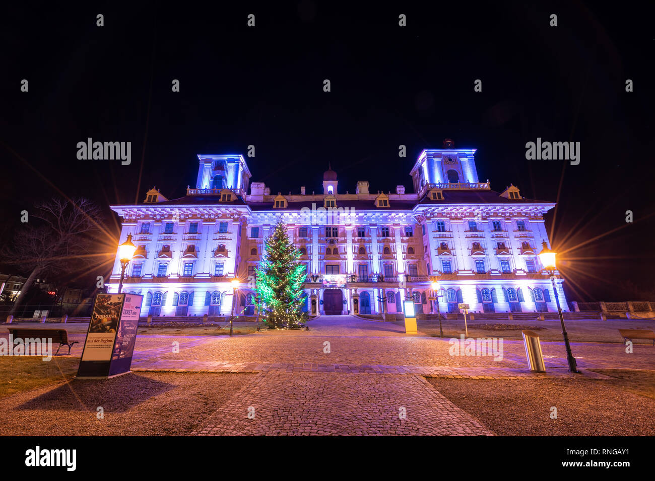 The Schloss Esterhazy at nighttime during the christmas season, Eisenstadt, Burgenland, Austria Stock Photo