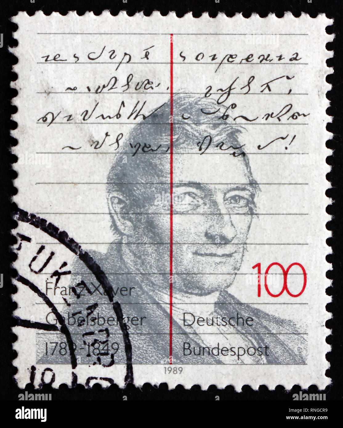 GERMANY - CIRCA 1989: a stamp printed in the Germany shows Franz Xaver Gabelsberger, Inventor of a Shorthand Writing System, circa 1989 Stock Photo
