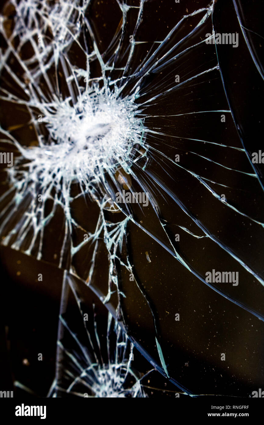 Smashed Screen Vandalized Broken Glass Close Up Stock Photo