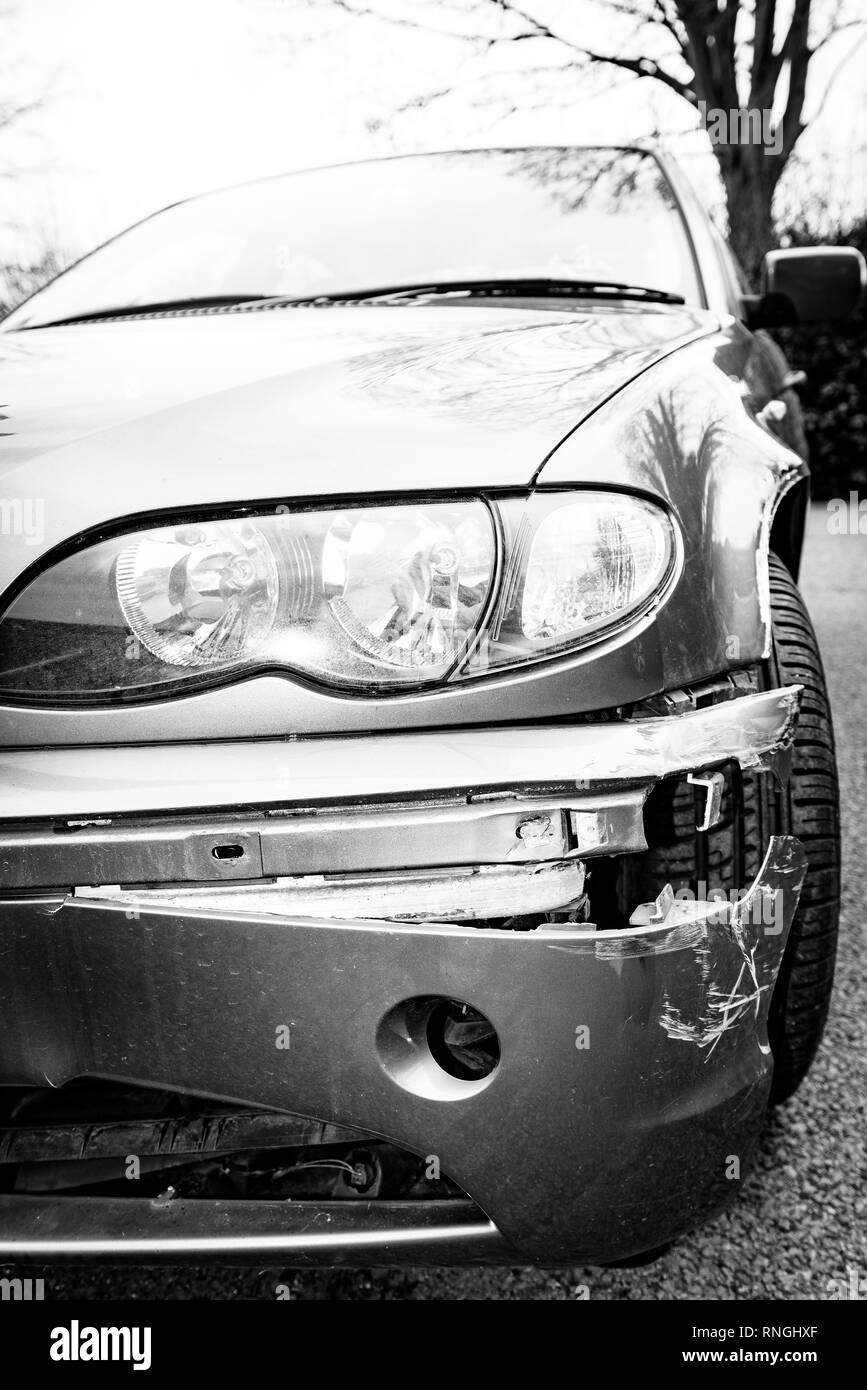 Car Crash and Car Damage. Body work and bumper. Stock Photo