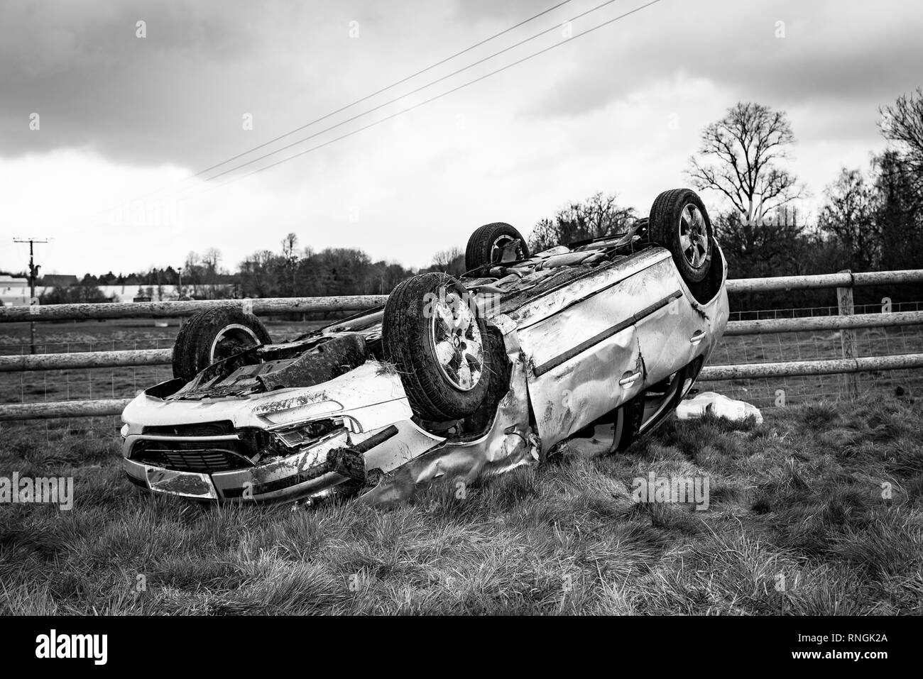 Car accident with police and ambulance Black and White Stock Photos ...