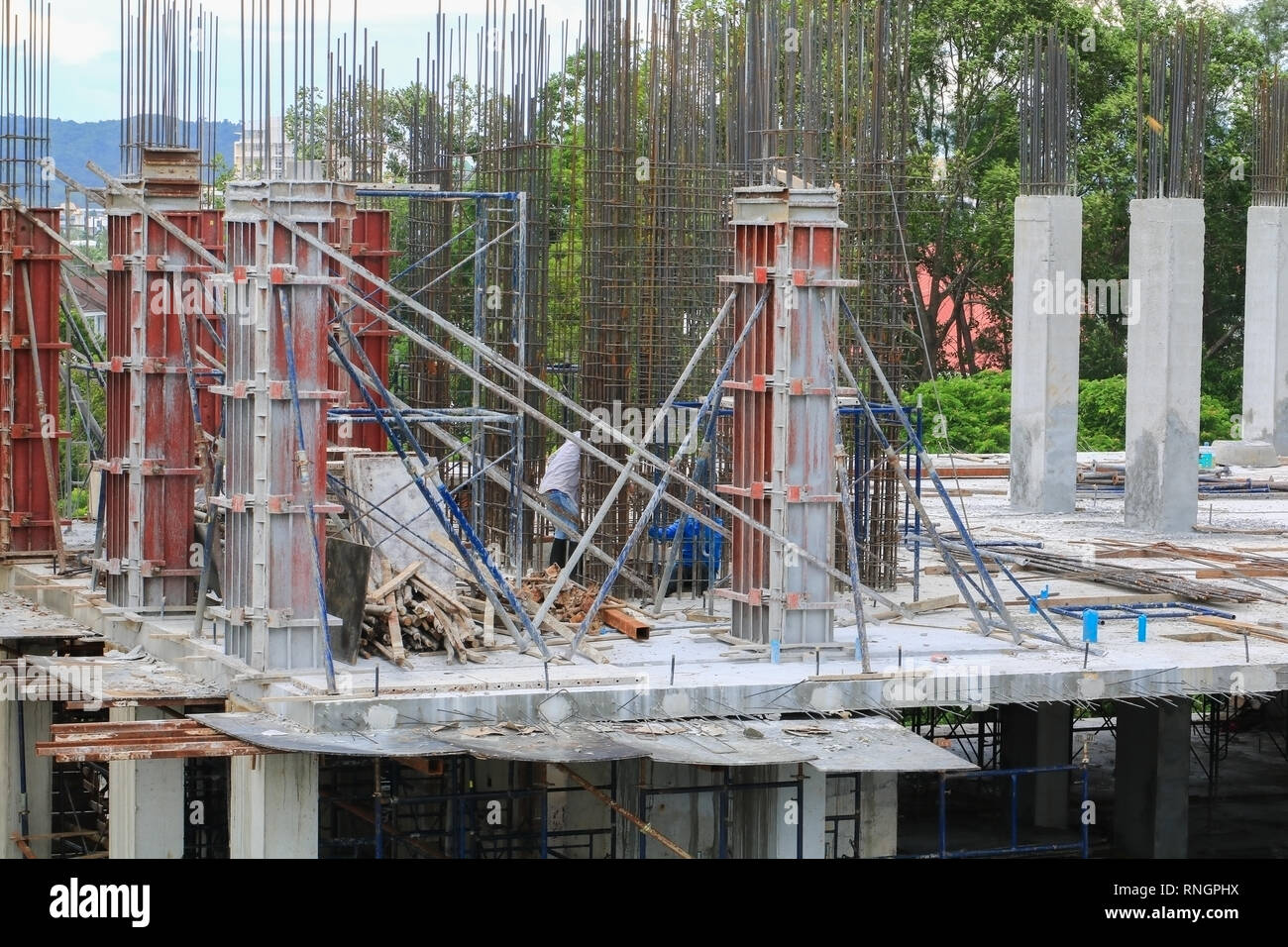 construction laborer team working on high ground building housing in ...