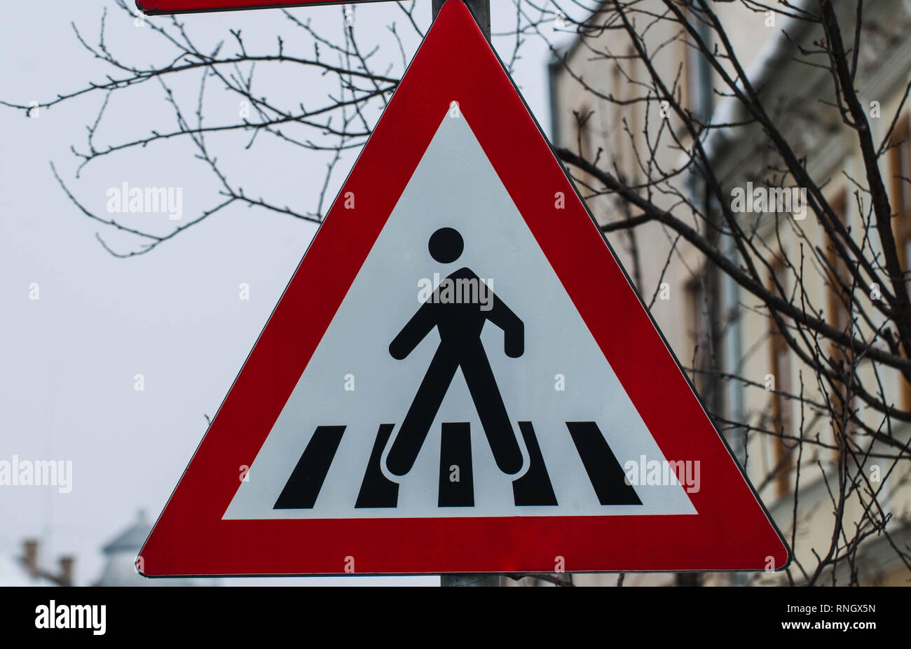 Pedestrian crossing street sign in a small Romanian town Stock Photo