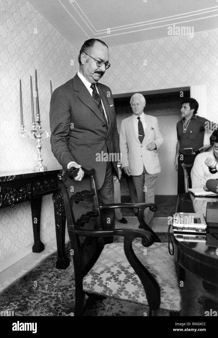 Nicaraguan President Anastasio " Tachito " Somoza Debayle, in exile in Miami, Florida. Somoza was assassinated in Asunción, Paraguay on September 17, 1980 after resigning as president and fleeing to first the