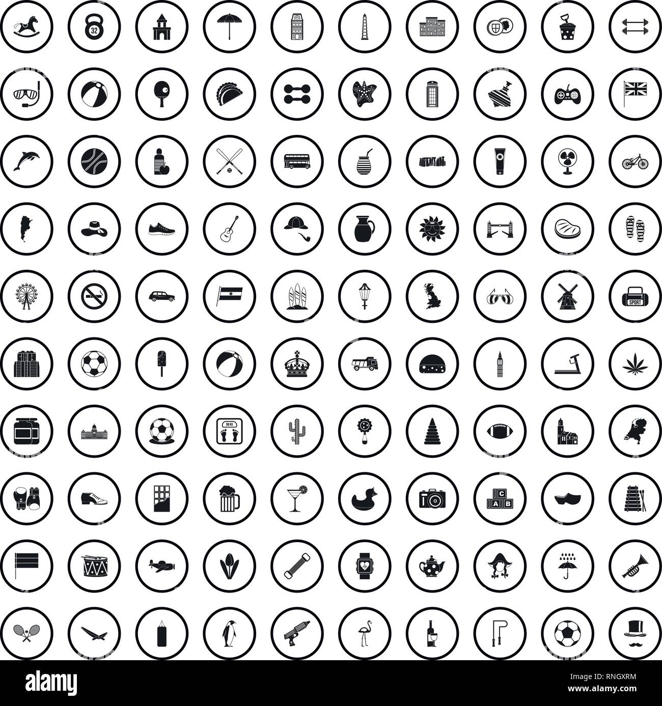 100 ball icons set, simple style  Stock Vector