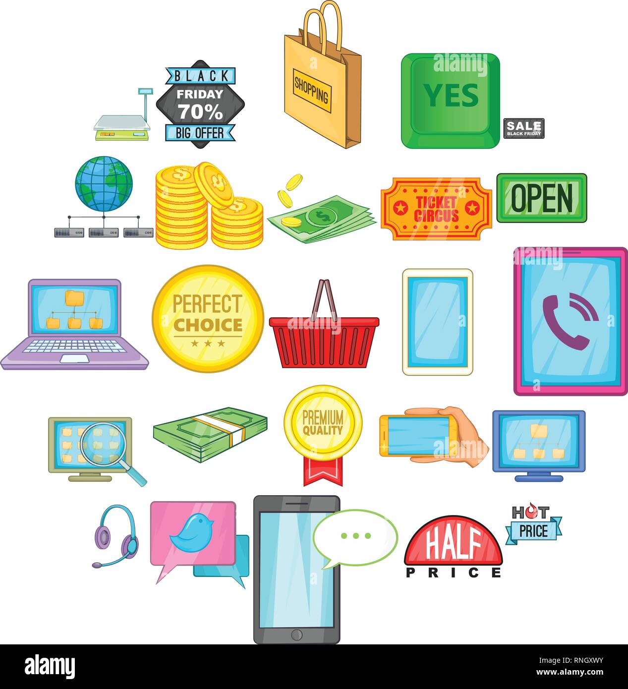 Electronic business icons set, cartoon style Stock Vector Image & Art