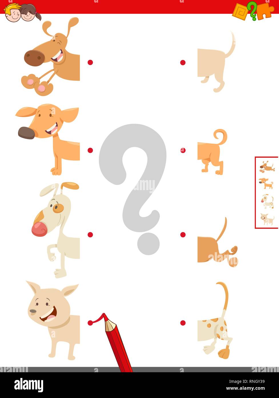 Cartoon Illustration of Educational Game of Matching Halves of Cute Dog ...