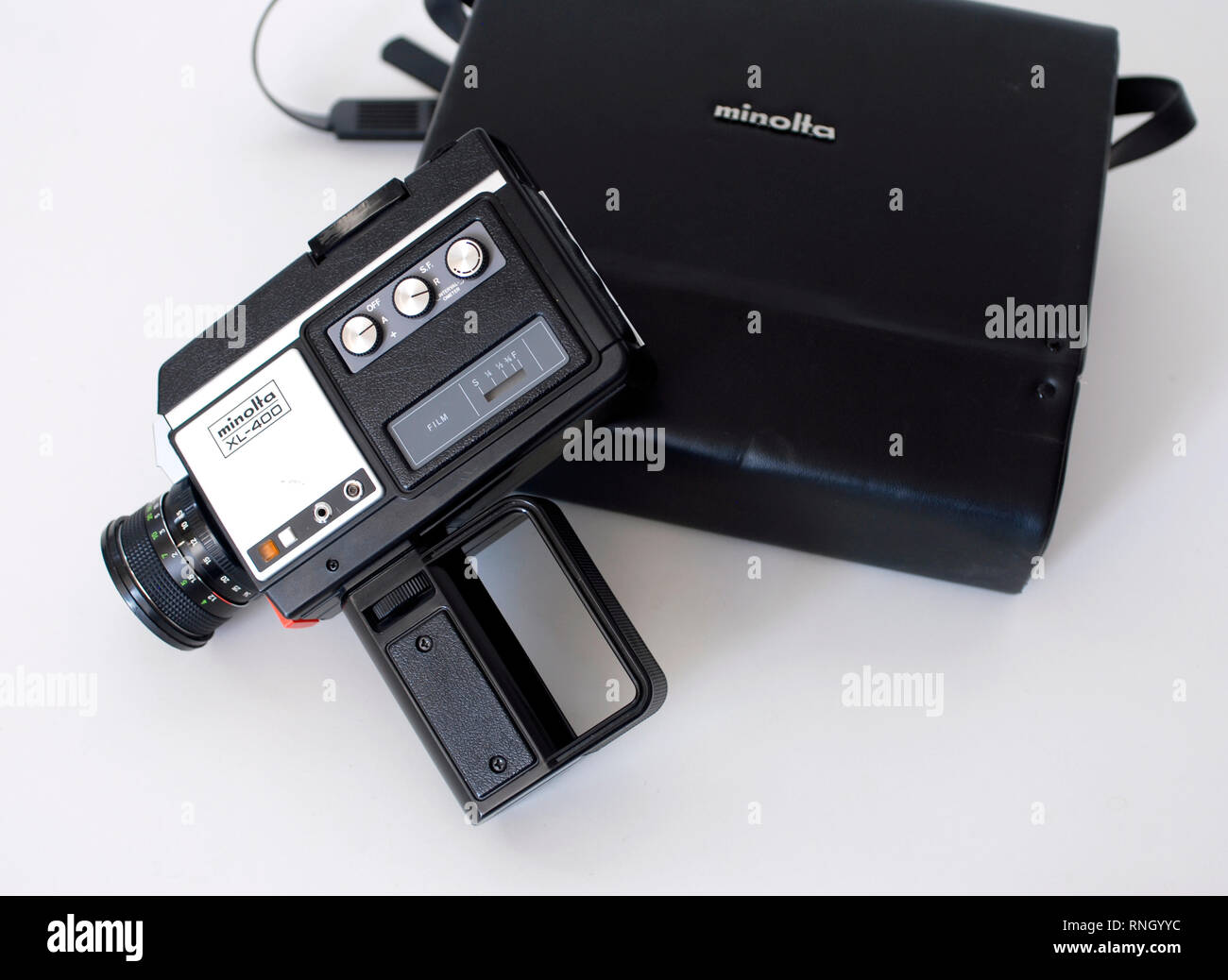 Vintager Super 8 Minolta XL 400 camera. Original 70s, Made in Japan Stock Photo
