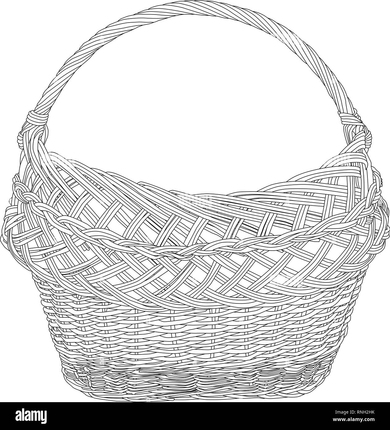 Empty wicker basket black silhouette on white background. Vector illustration. Stock Vector