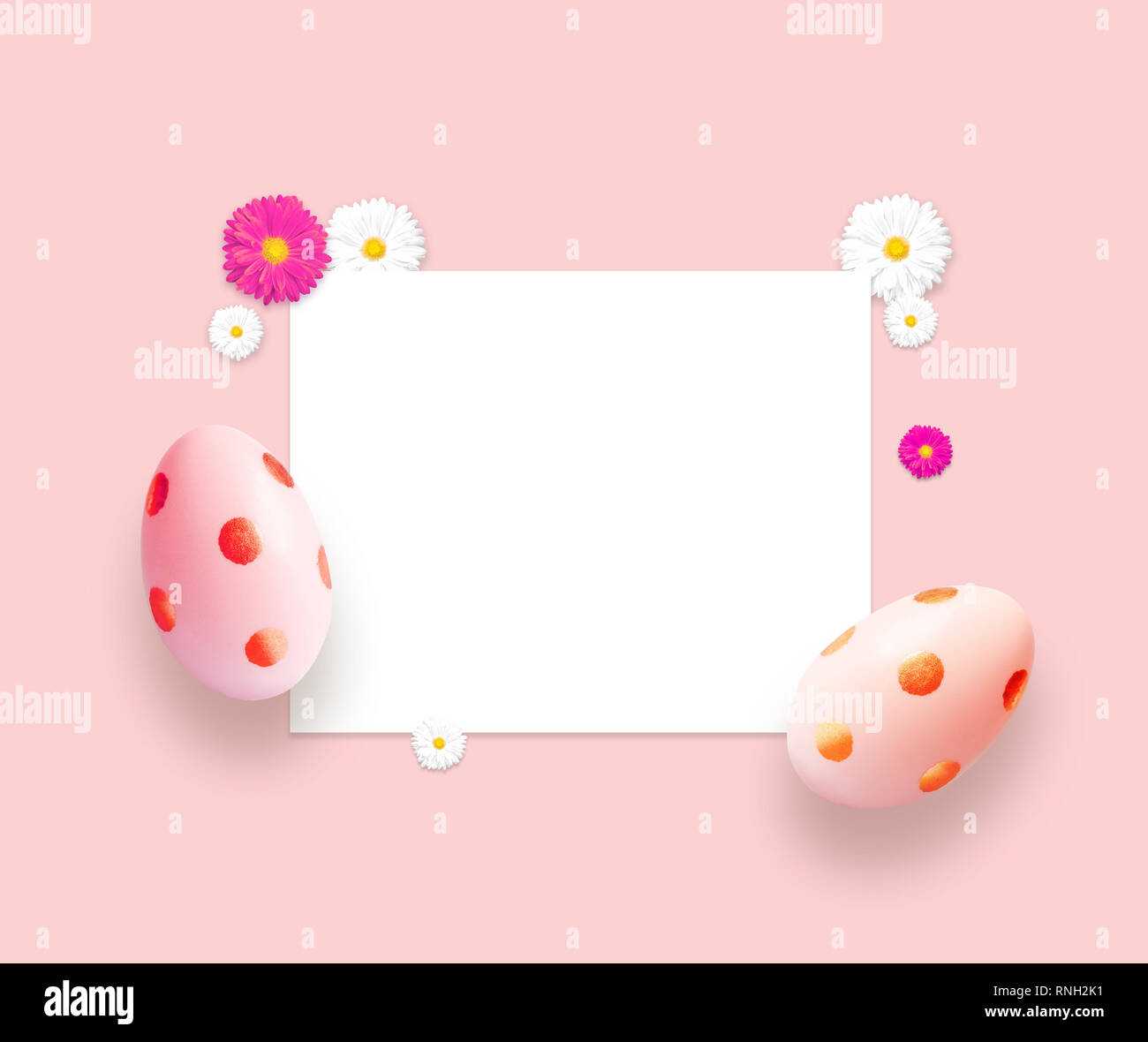 Pink easter eggs and flowers. Background with easter eggs Stock Photo ...