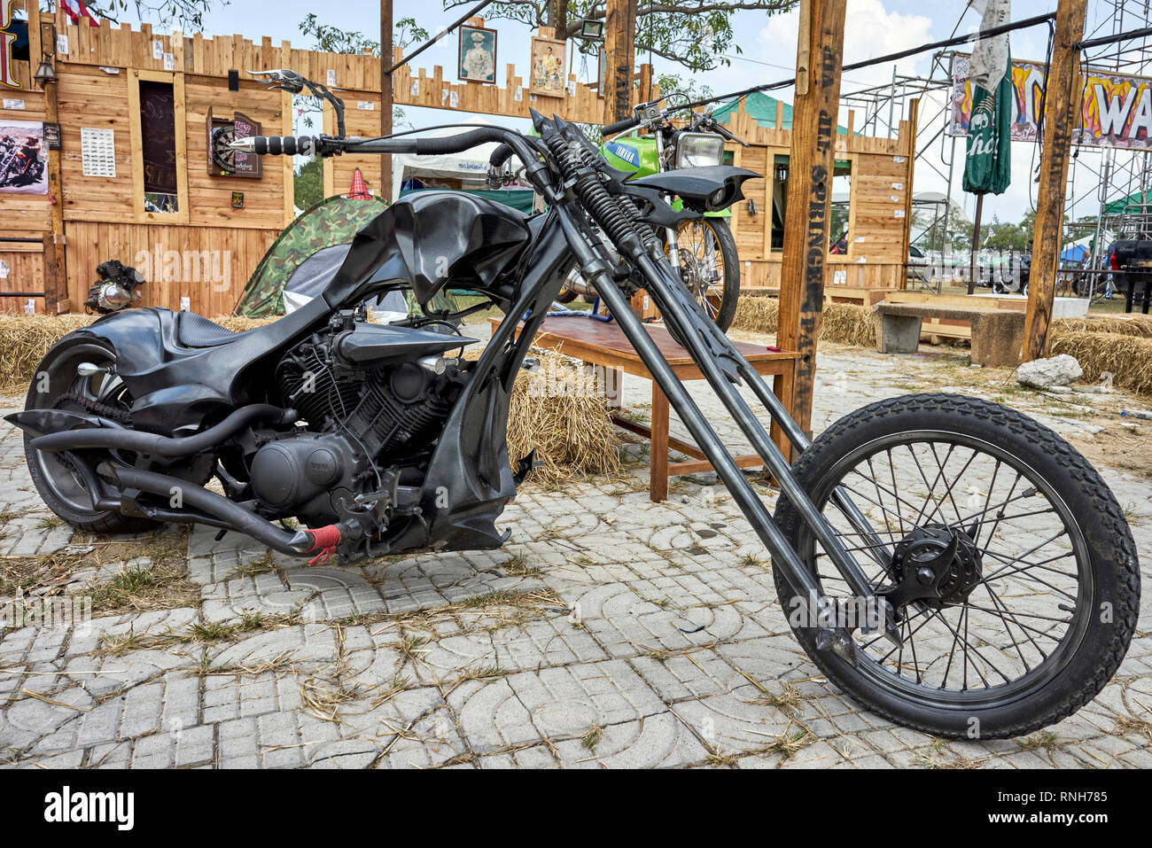 Chopper motorbike. Extreme modification of a Yamaha motorcycle Stock Photo