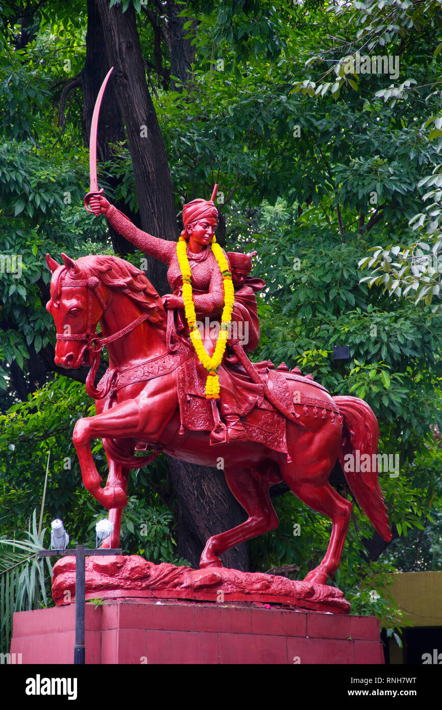 Statue of Zashichi Rani, Rani Laxmibai near Balgandharva Theater or Rangmandir, Pune Stock Photo