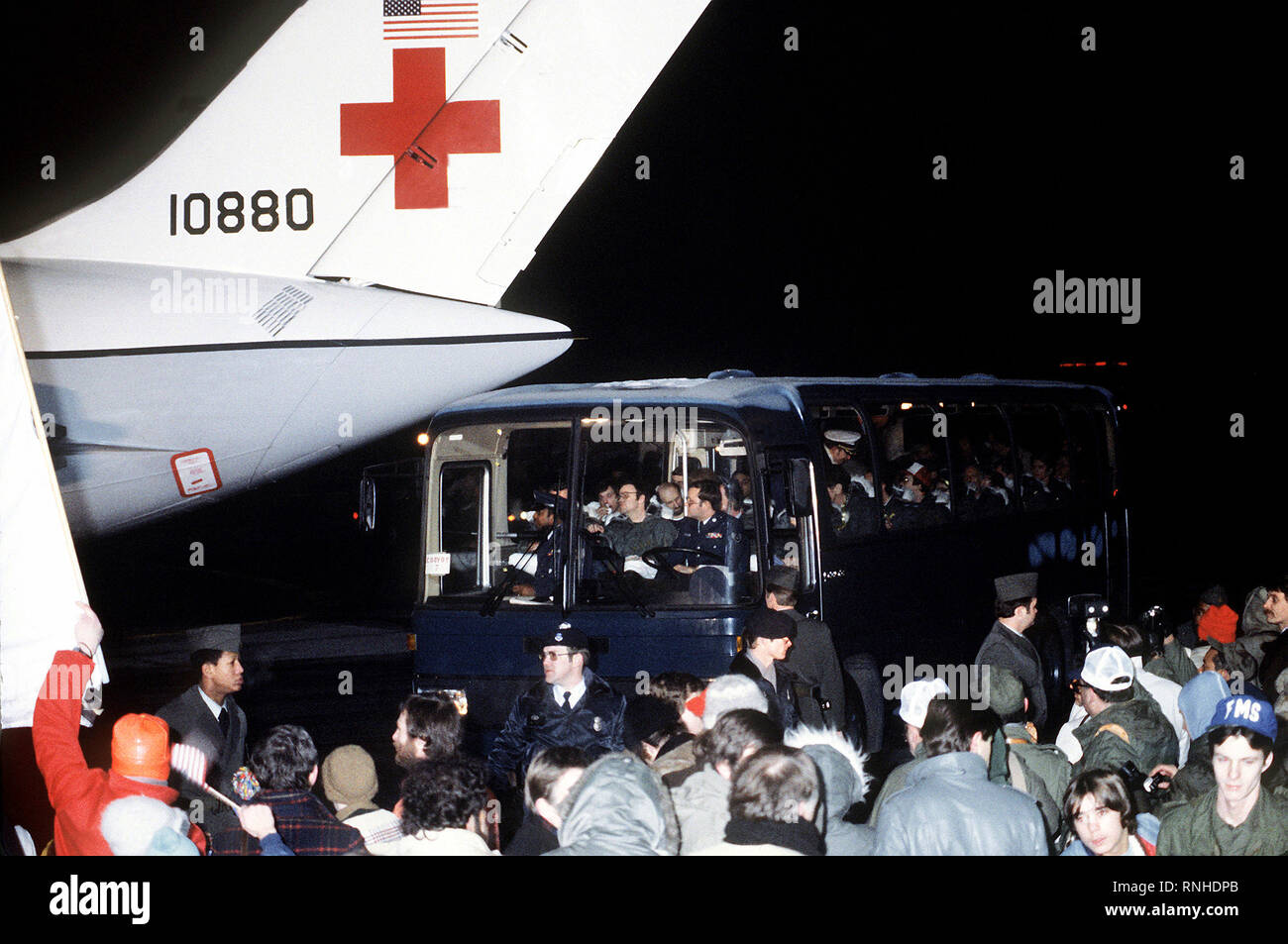 1981 - The 52 former hostages arrive at the base after their release from Iran. Stock Photo