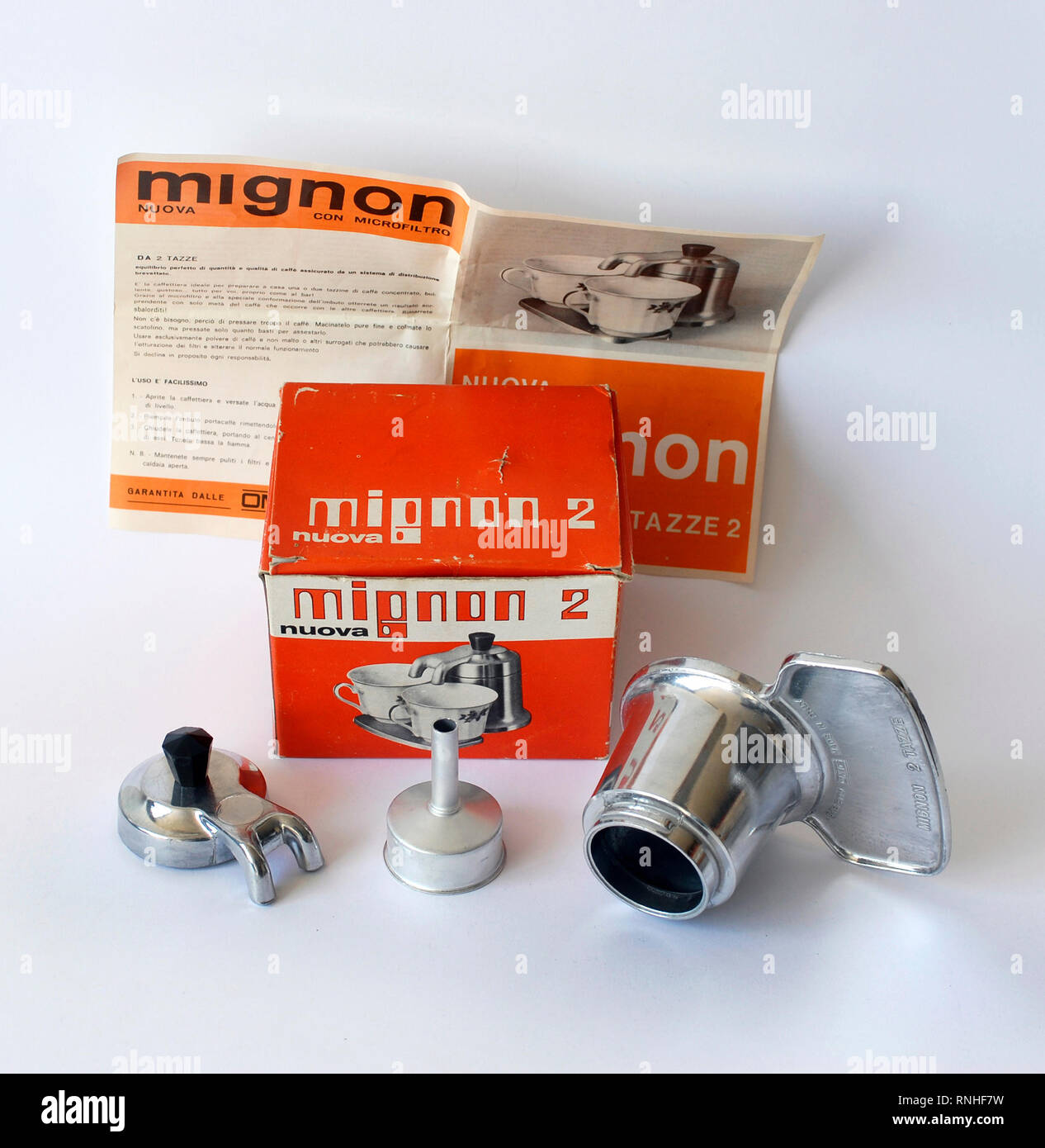 Vintage coffee machine. Brand Mignon 2 cups, Made in Italy Stock Photo -  Alamy
